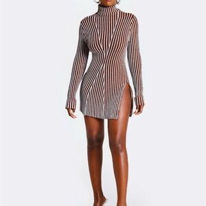 Hanifa Striped Turtleneck Sweater Dress